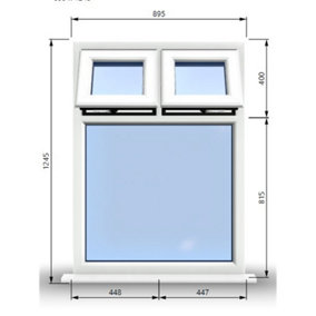 895mm (W) x 1245mm (H) PVCu StormProof Casement Window - 2 Top Opening Windows -  Toughened Safety Glass - White