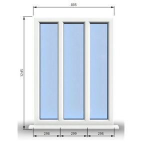 895mm (W) x 1245mm (H) PVCu StormProof Casement Window - 3 Panes Non Opening Window -  White Internal & External