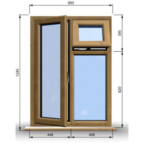 895mm (W) x 1245mm (H) Wooden Stormproof Window - 1 Opening Window (LEFT) - Top Opening Window (RIGHT) - Toughened Safety Glass