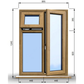 895mm (W) x 1245mm (H) Wooden Stormproof Window - 1 Opening Window (RIGHT) - Top Opening Window (LEFT) - Toughened Safety Glass