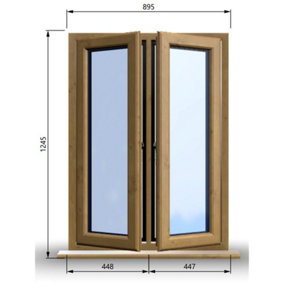 895mm (W) x 1245mm (H) Wooden Stormproof Window - 2 Opening Windows (Left & Right) - Toughened Safety Glass