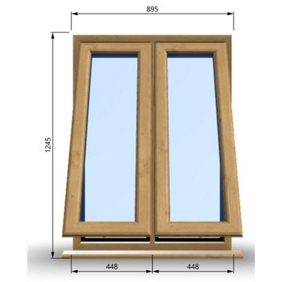 895mm (W) x 1245mm (H) Wooden Stormproof Window - 2 Opening Windows (Opening from Bottom) - Toughened Safety Glass