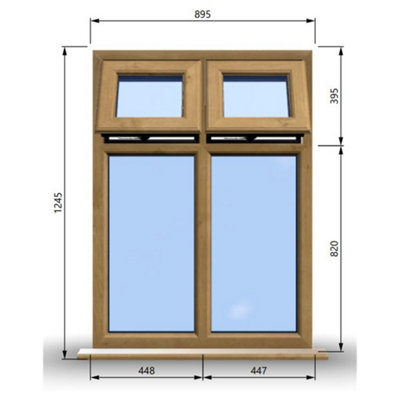 895mm (W) x 1245mm (H) Wooden Stormproof Window - 2 Top Opening Windows -Toughened Safety Glass