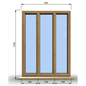 895mm (W) x 1245mm (H) Wooden Stormproof Window - 3 Pane Non-Opening Windows - Toughened Safety Glass