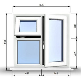 895mm (W) x 895mm (H) PVCu StormProof  - 1 Opening Window (RIGHT) - Top Opening Window (LEFT) - Toughened Safety Glass - White