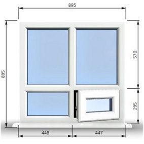 895mm (W) x 895mm (H) PVCu StormProof Casement Window - 1 Bottom Opening Window (Right) - White Internal & External