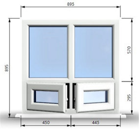 895mm (W) x 895mm (H) PVCu StormProof Casement Window - 2 Bottom Opening Windows - Toughened Safety Glass - White