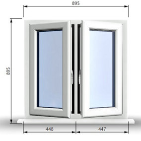 895mm (W) x 895mm (H) PVCu StormProof Casement Window - 2 Central Opening Windows -  White Internal & External