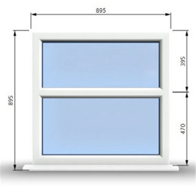 895mm (W) x 895mm (H) PVCu StormProof Casement Window - 2 Horizontal Panes Non Opening Windows -  White Internal & External