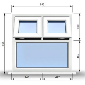 895mm (W) x 895mm (H) PVCu StormProof Casement Window - 2 Top Opening Windows -  Toughened Safety Glass - White