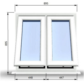 895mm (W) x 895mm (H) PVCu StormProof Casement Window - 2 Vertical Bottom Opening Windows -  White Internal & External