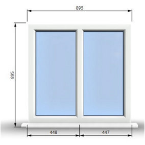 895mm (W) x 895mm (H) PVCu StormProof Casement Window - 2 Vertical Panes Non Opening Windows -  White Internal & External