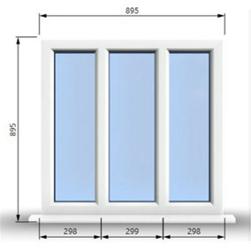 895mm (W) x 895mm (H) PVCu StormProof Casement Window - 3 Panes Non Opening Window -  White Internal & External