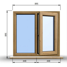 895mm (W) x 895mm (H) Wooden Stormproof Window - 1/2 Right Opening Window - Toughened Safety Glass
