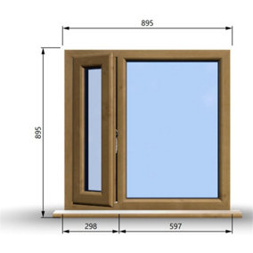 895mm (W) x 895mm (H) Wooden Stormproof Window - 1/3 Left Opening Window - Toughened Safety Glass
