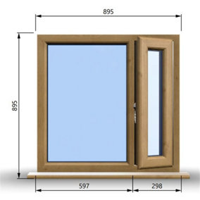 895mm (W) x 895mm (H) Wooden Stormproof Window - 1/3 Right Opening Window - Toughened Safety Glass
