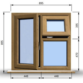 895mm (W) x 895mm (H) Wooden Stormproof Window - 1 Opening Window (LEFT) - Top Opening Window (RIGHT) - Toughened Safety Glass