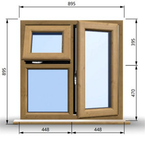 895mm (W) x 895mm (H) Wooden Stormproof Window - 1 Opening Window (RIGHT) - Top Opening Window (LEFT) - Toughened Safety Glass