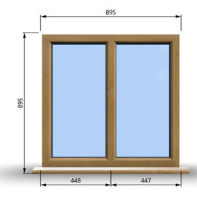 895mm (W) x 895mm (H) Wooden Stormproof Window - 2 Non-Opening Windows - Toughened Safety Glass