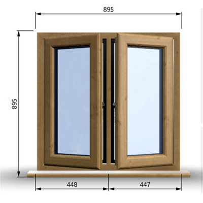 895mm (W) x 895mm (H) Wooden Stormproof Window - 2 Opening Windows (Left & Right) - Toughened Safety Glass