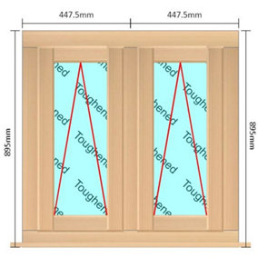 895mm (W) x 895mm (H) Wooden Stormproof Window - 2 Opening Windows (Opening from Bottom) - Toughened Safety Glass