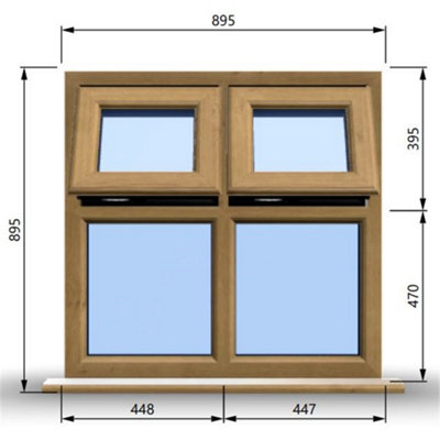 895mm (W) x 895mm (H) Wooden Stormproof Window - 2 Top Opening Windows -Toughened Safety Glass