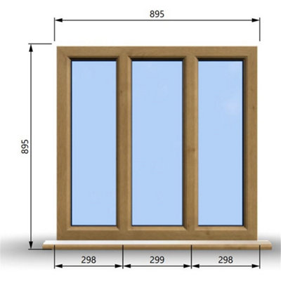 895mm (W) x 895mm (H) Wooden Stormproof Window - 3 Pane Non-Opening Windows - Toughened Safety Glass