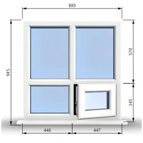 895mm (W) x 945mm (H) PVCu StormProof Casement Window - 1 Bottom Opening Window (Right) - White Internal & External