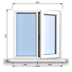 895mm (W) x 945mm (H) PVCu StormProof Casement Window - 1 RIGHT Opening Window -  Toughened Safety Glass - White