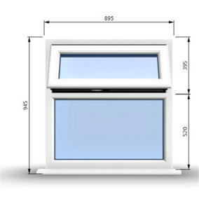 895mm (W) x 945mm (H) PVCu StormProof Casement Window - 1 Top Opening Window - 70mm Cill - Chrome Handles -  White
