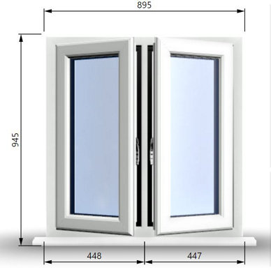 895mm (W) x 945mm (H) PVCu StormProof Casement Window - 2 Central Opening Windows -  White Internal & External