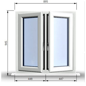 895mm (W) x 945mm (H) PVCu StormProof Casement Window - 2 Central Opening Windows -  White Internal & External