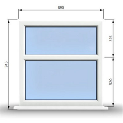 895mm (W) x 945mm (H) PVCu StormProof Casement Window - 2 Horizontal Panes Non Opening Windows -  White Internal & External