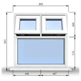 895mm (W) x 945mm (H) PVCu StormProof Casement Window - 2 Top Opening Windows -  Toughened Safety Glass - White