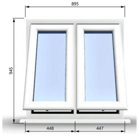895mm (W) x 945mm (H) PVCu StormProof Casement Window - 2 Vertical Bottom Opening Windows -  White Internal & External