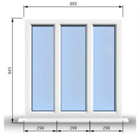 895mm (W) x 945mm (H) PVCu StormProof Casement Window - 3 Panes Non Opening Window -  White Internal & External