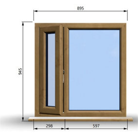 895mm (W) x 945mm (H) Wooden Stormproof Window - 1/3 Left Opening Window - Toughened Safety Glass
