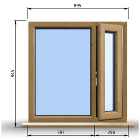 895mm (W) x 945mm (H) Wooden Stormproof Window - 1/3 Right Opening Window - Toughened Safety Glass