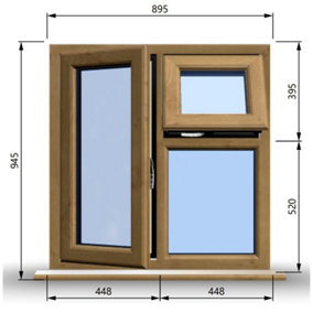 895mm (W) x 945mm (H) Wooden Stormproof Window - 1 Opening Window (LEFT) - Top Opening Window (RIGHT) - Toughened Safety Glass