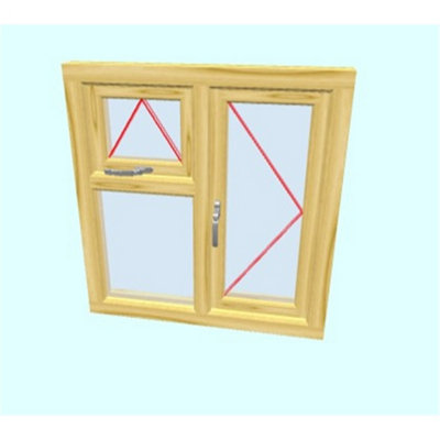 895mm (W) x 945mm (H) Wooden Stormproof Window - 1 Opening Window (LEFT) - Top Opening Window (RIGHT) - Toughened Safety Glass