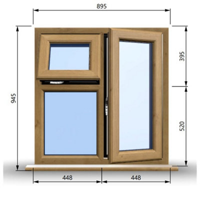 895mm (W) x 945mm (H) Wooden Stormproof Window - 1 Opening Window (RIGHT) - Top Opening Window (LEFT) - Toughened Safety Glass