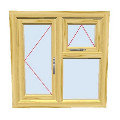 895mm (W) x 945mm (H) Wooden Stormproof Window - 1 Opening Window (RIGHT) - Top Opening Window (LEFT) - Toughened Safety Glass