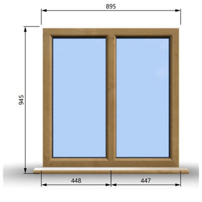 895mm (W) x 945mm (H) Wooden Stormproof Window - 2 Non-Opening Windows - Toughened Safety Glass