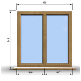 895mm (W) x 945mm (H) Wooden Stormproof Window - 2 Non-Opening Windows - Toughened Safety Glass