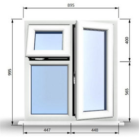 895mm (W) x 995mm (H) PVCu StormProof  - 1 Opening Window (RIGHT) - Top Opening Window (LEFT) - Toughened Safety Glass - White