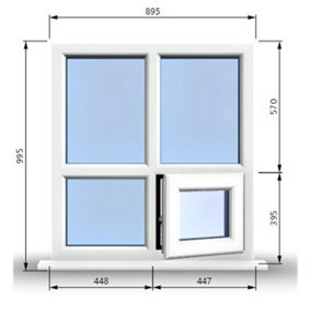 895mm (W) x 995mm (H) PVCu StormProof Casement Window - 1 Bottom Opening Window (Right) - White Internal & External