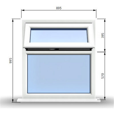 895mm (W) x 995mm (H) PVCu StormProof Casement Window - 1 Top Opening Window - 70mm Cill - Chrome Handles -  White
