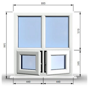 895mm (W) x 995mm (H) PVCu StormProof Casement Window - 2 Bottom Opening Windows - Toughened Safety Glass - White