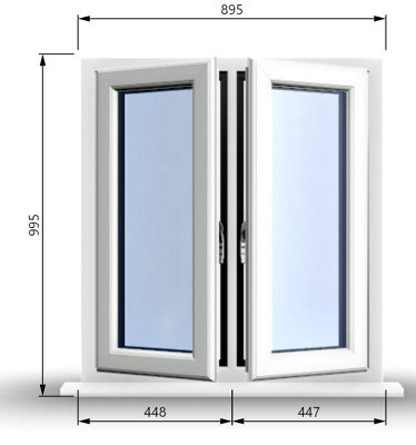 895mm (W) x 995mm (H) PVCu StormProof Casement Window - 2 Central Opening Windows -  White Internal & External