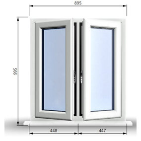 895mm (W) x 995mm (H) PVCu StormProof Casement Window - 2 Central Opening Windows -  White Internal & External